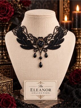 The Eleanor Collection Black Gothic Lace Rose Choker Necklace